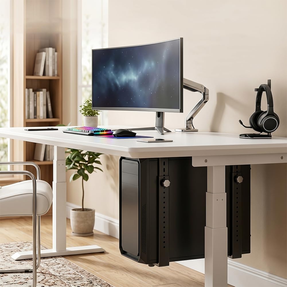 Supporto sottotavolo per PC per case del computer, supporto per PC sotto la scrivania, supporto regolabile per computer sotto la scrivania, supporto da appendere, salvaspazio, funziona con la maggior