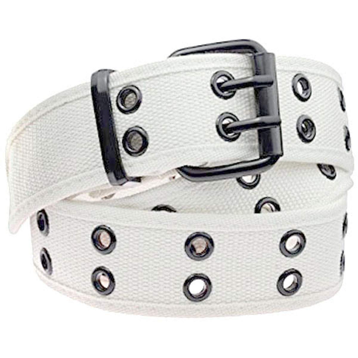 Kyeygwo Men's 03-White Web Canvas Belts For & Wo, Double Hole Grommet Webbing Waist Belt, White Grey