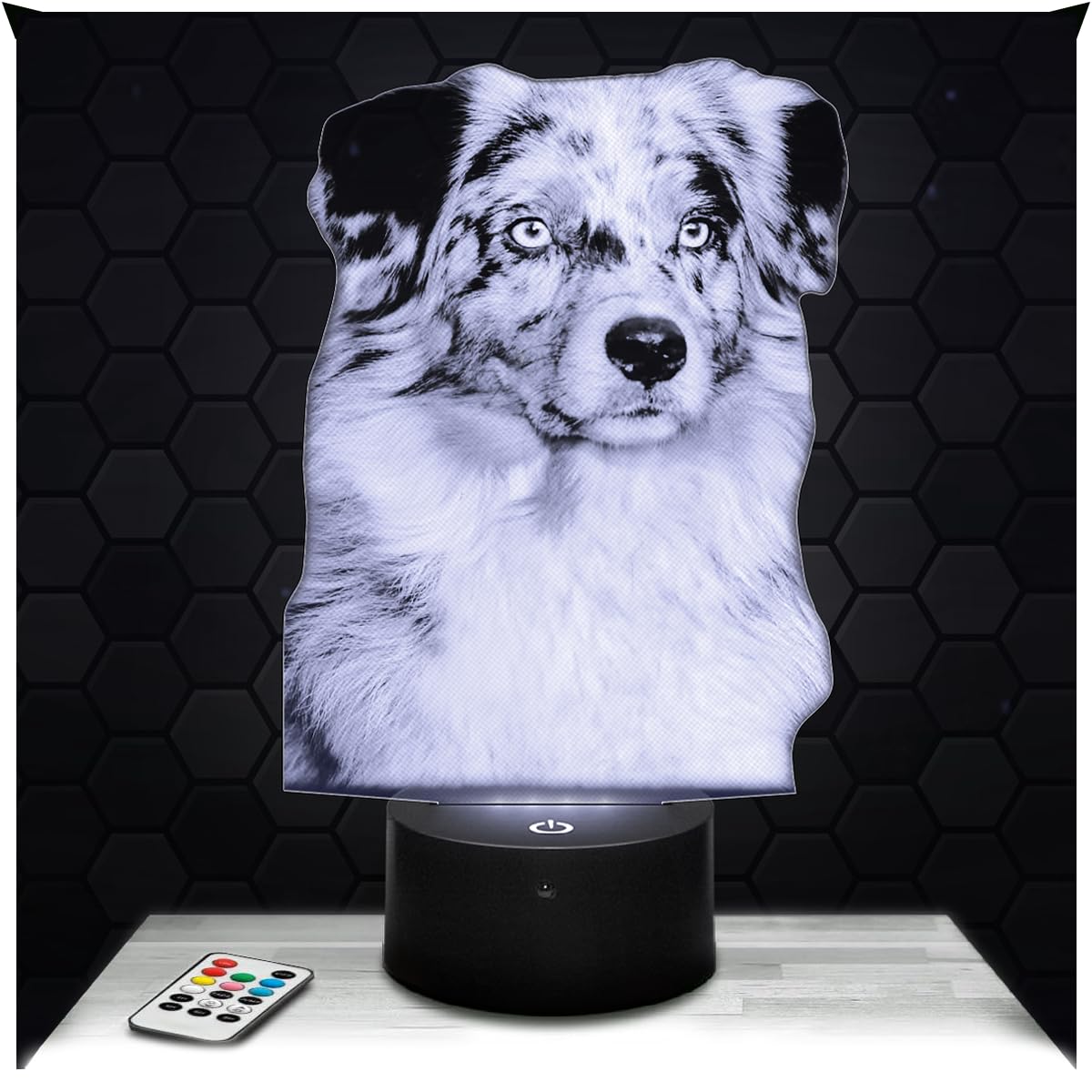 Lampephoto.fr - Australian Shepherd 3D Lamp Animal Touch Night Light Led, 3D Hologram Effect, Christmas Birthday Gift Idea for Boy or Girl, Room Decoration Object