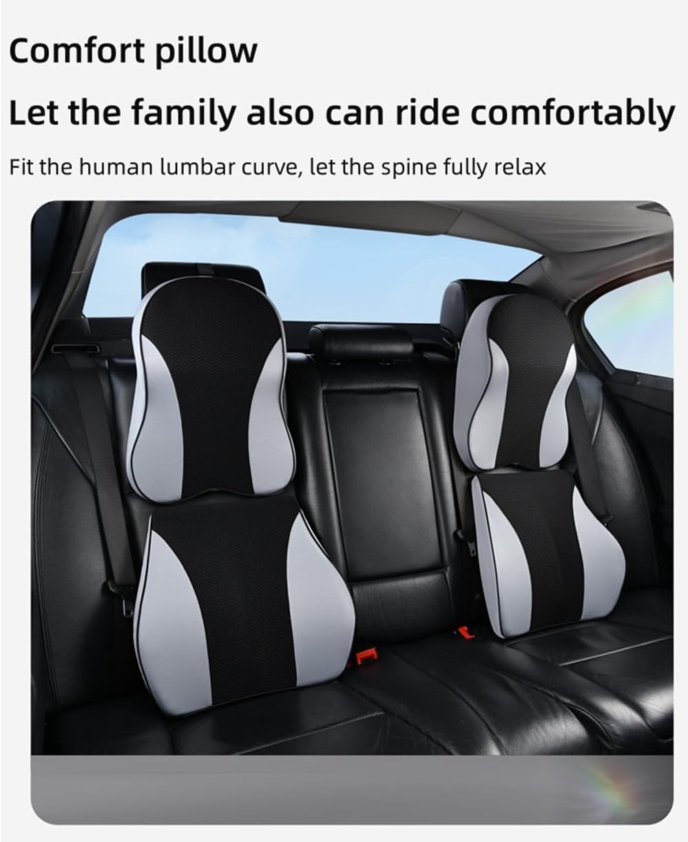 Car Memory Foam headrest and Lumbar Support pad Set, Used to Relieve Driving Fatigue and Comfortably Support The Neck and Back (Black)