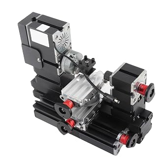 60W Mini Metal Rotary Lathe, Yctze Model Making, Clock Craftsman Mini Lathe Machine TZ20002MR Rotary Tool Bench Top Wood Metal