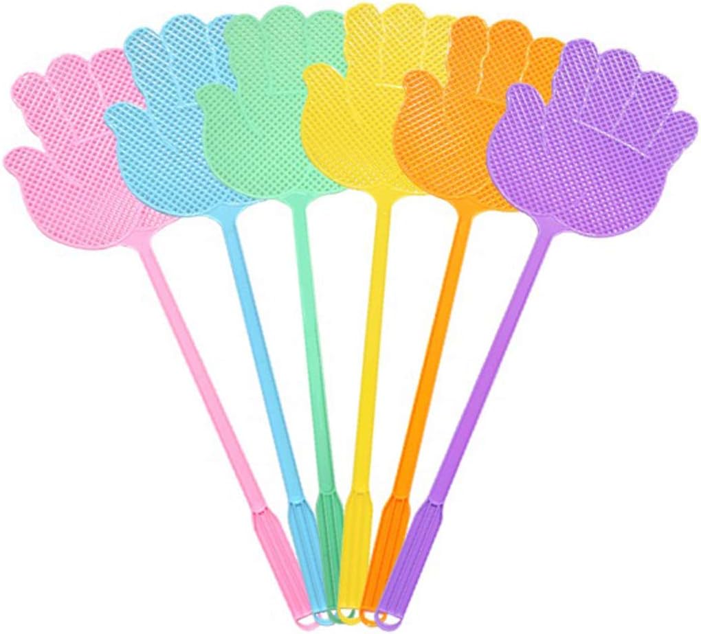 Lythor Fly Swatter, Strong Flexible Manual Pest Control Colorful Plastic with 18.7" Durable Long Handle Plastic Fly Swatter Best for Home (6, Palm Shape)