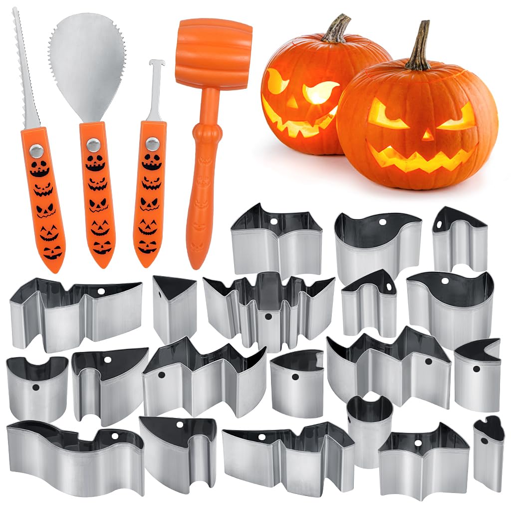 48 Pcs Halloween Pumpkin Carving Kit For Kids Pumpkin Carving Tools 24 Pcs Stainless Steel Pumpkin Carving Stencils 6 Gut Buckets Easy Safe 18 Carving Tools Set For Halloween Decorations - View #2