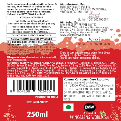 Image of RAW PRESSERY Power Energy drink-Red Energy 250 Ml(Pack of 6),Original Flavor