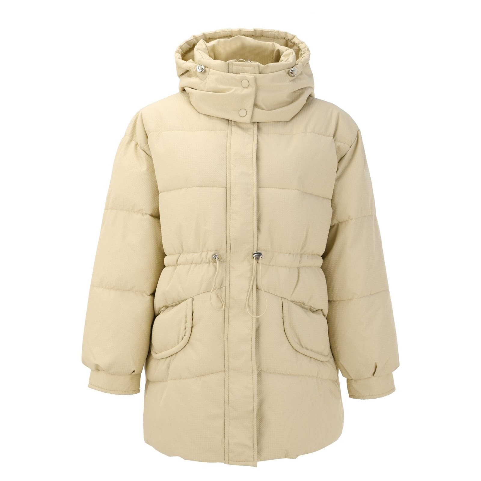Genérico Ropa Chica Chaqueta de algodón de invierno para mujer, chaqueta grande con capucha y bolsillo en la cintura con cordón de longitud media Chubasqueros Mujer