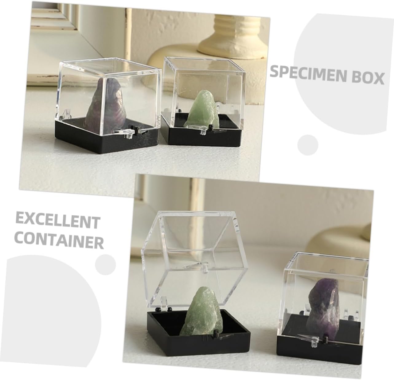 LIFKOME 3pcs Mineral Specimen Display Box Plastic Showcase Case for Crystal Collection Jewelry Storage Hinged Lid for Organizing Crafts and Minerals
