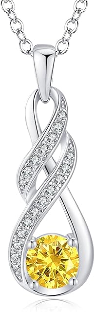 LOCIBLO Necklaces for Women 925 Sterling Silver Infinity Pendant White Gold Birthstone Necklace Anniversary Birthday Gifts Jewellery for Her, 16"+2"