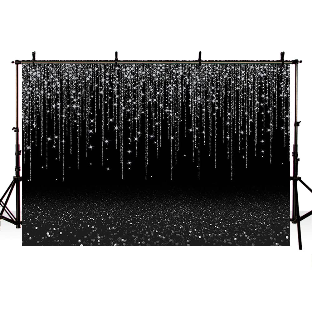 Sendy Fotohintergrund 2,1x1,5 M – Schwarz-Silber Glitzer Bokeh Für Partys, Studio, Dekoration