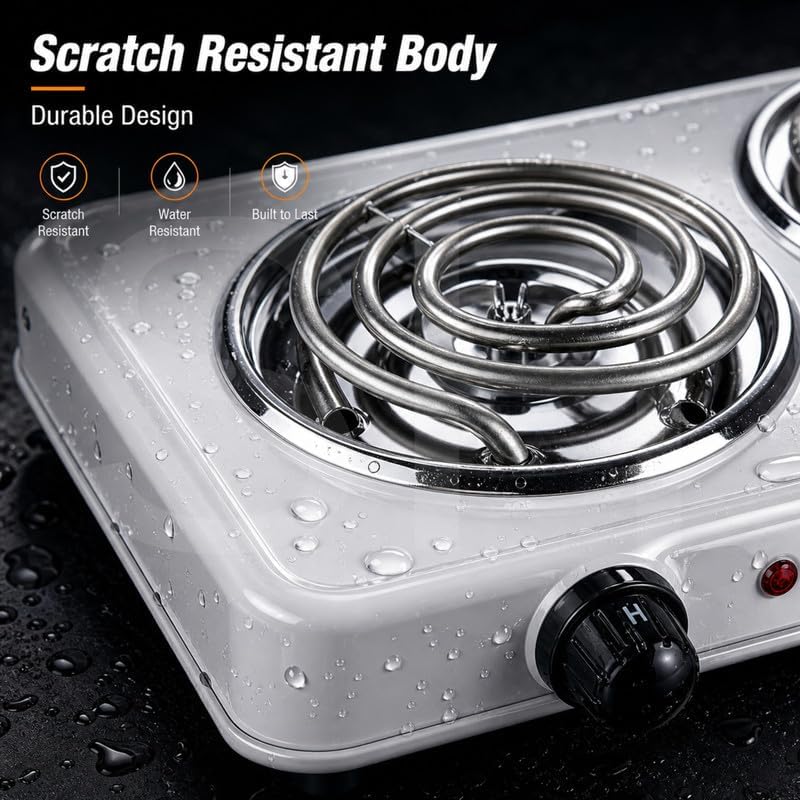 Image of Perfect 2000W Electric Double Burner Hot Plate Portable Dual Cooking Stove with Adjustable Temperature Control Compact Electric Cooktop for Home Office Travel With Warranty of 2 years