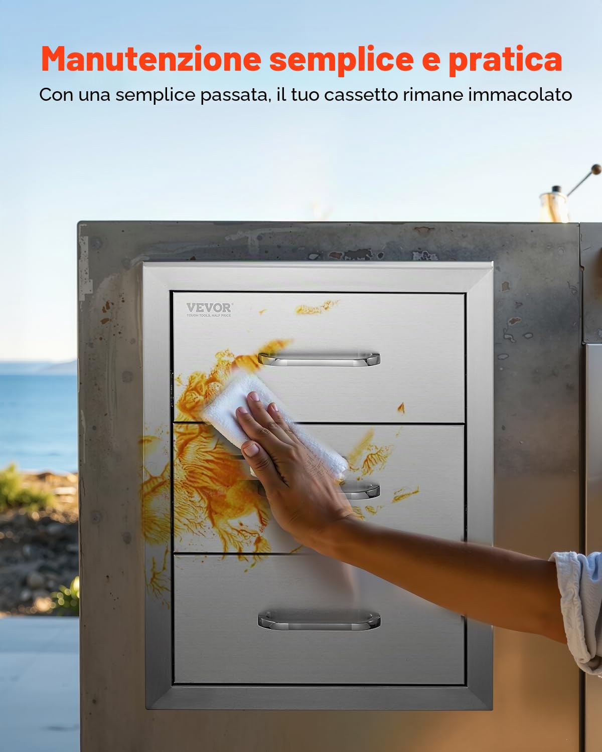VEVOR Cassettiera Cassetto Tre Piani a Filo, 15,7 x 21,6 x 17,7 pollici Cassetti da Cucina per Esterni d'Argento in Acciaio Inossidabile, Usato nella Cucina all'Aperto, Come Stoviglie, nell'Armadietto
