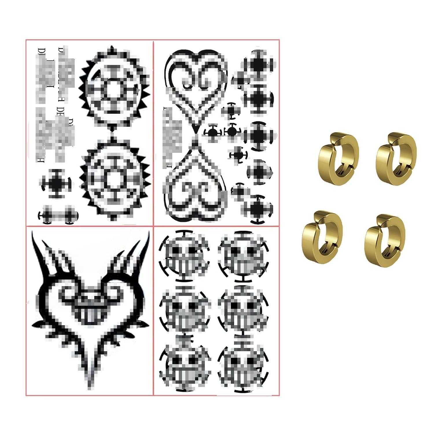 Tattoo Anime Cosplay Temporary Tattoos Set Earring 4pcs