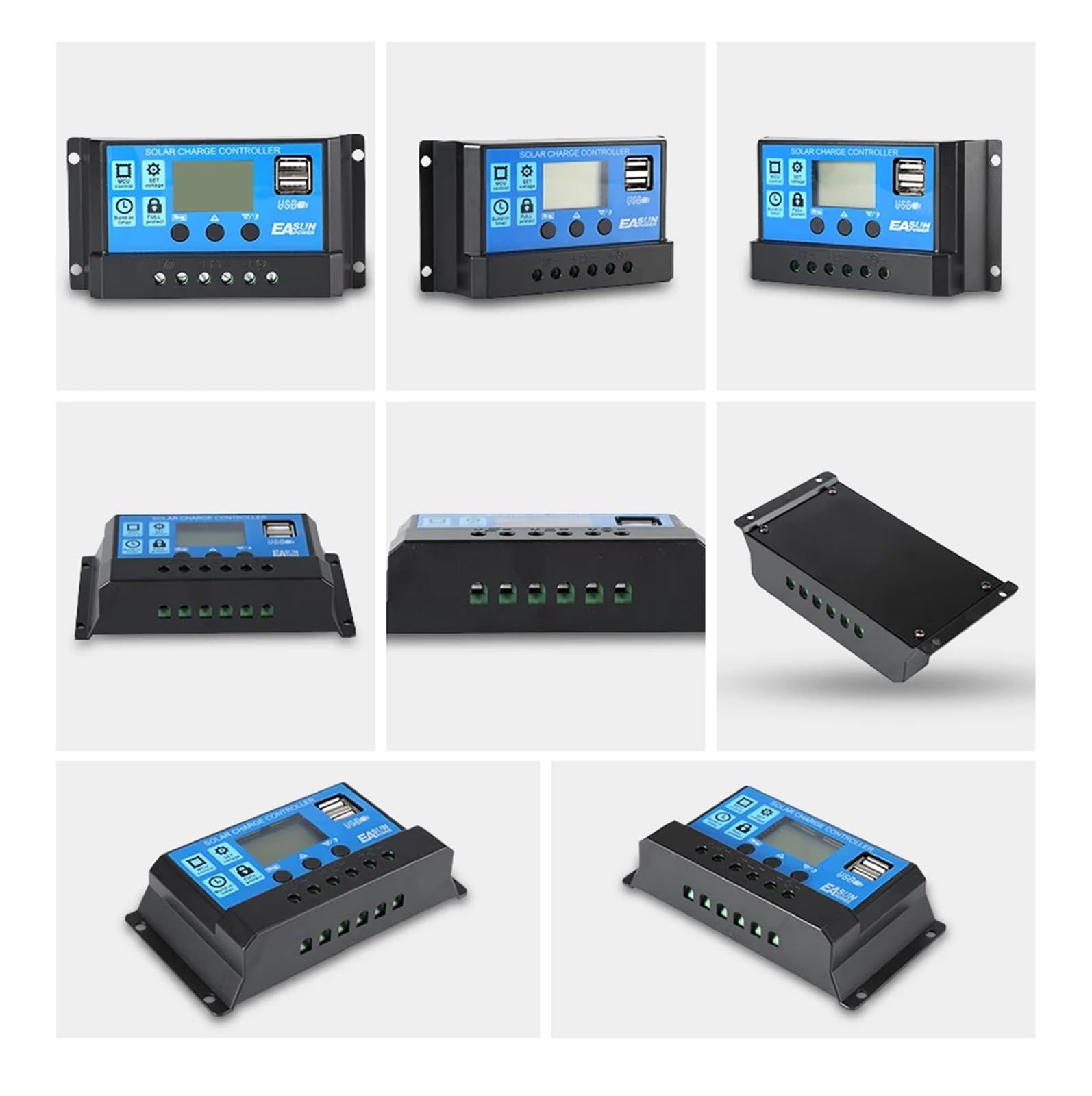 Wydajny Regulator Solarny 12V 24V 60A 50A 40A 30A 10A Regulator Napięcia Solarnego PWM Ładowarka Akumulatorów Wyświetlacz LCD Podwójne Wyjście USB 5V(50A)