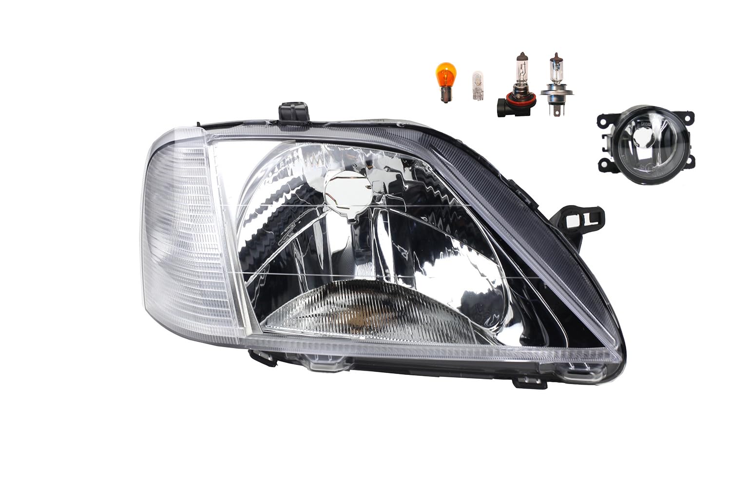 Johns, Faro halógeno delantero principal apto para Dacia Logan 09/2004 – 05/08 H4 derecha + faros antiniebla + bombilla