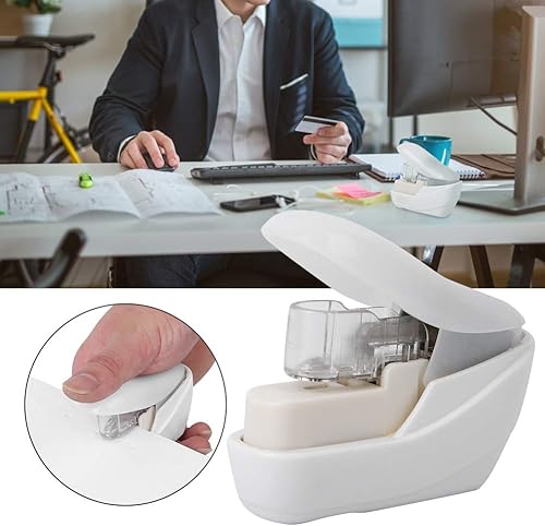 Miniatura 2 de Grapadora sin grapas, cierre de papel de aguja de mano, grapadora blanca portátil para oficina, escuela, hogar, pequeñas empresas y uso sobre la