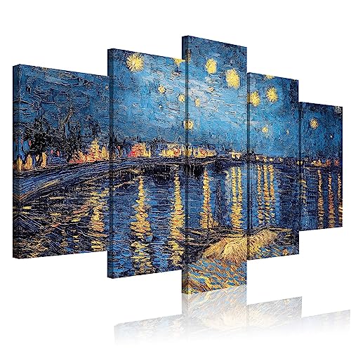 アートパネル ゴッホ 星月夜 アーモンドの花 抽象 油絵 ポスター ゴッホ複製画 世界の名画 特大アートフレーム ポスター防湿 キャンバスアート インテリア絵画 壁掛け 壁飾り 部屋飾り5枚(フレーム付きの完成品) (1, 50cmX100cm(5個サイズ