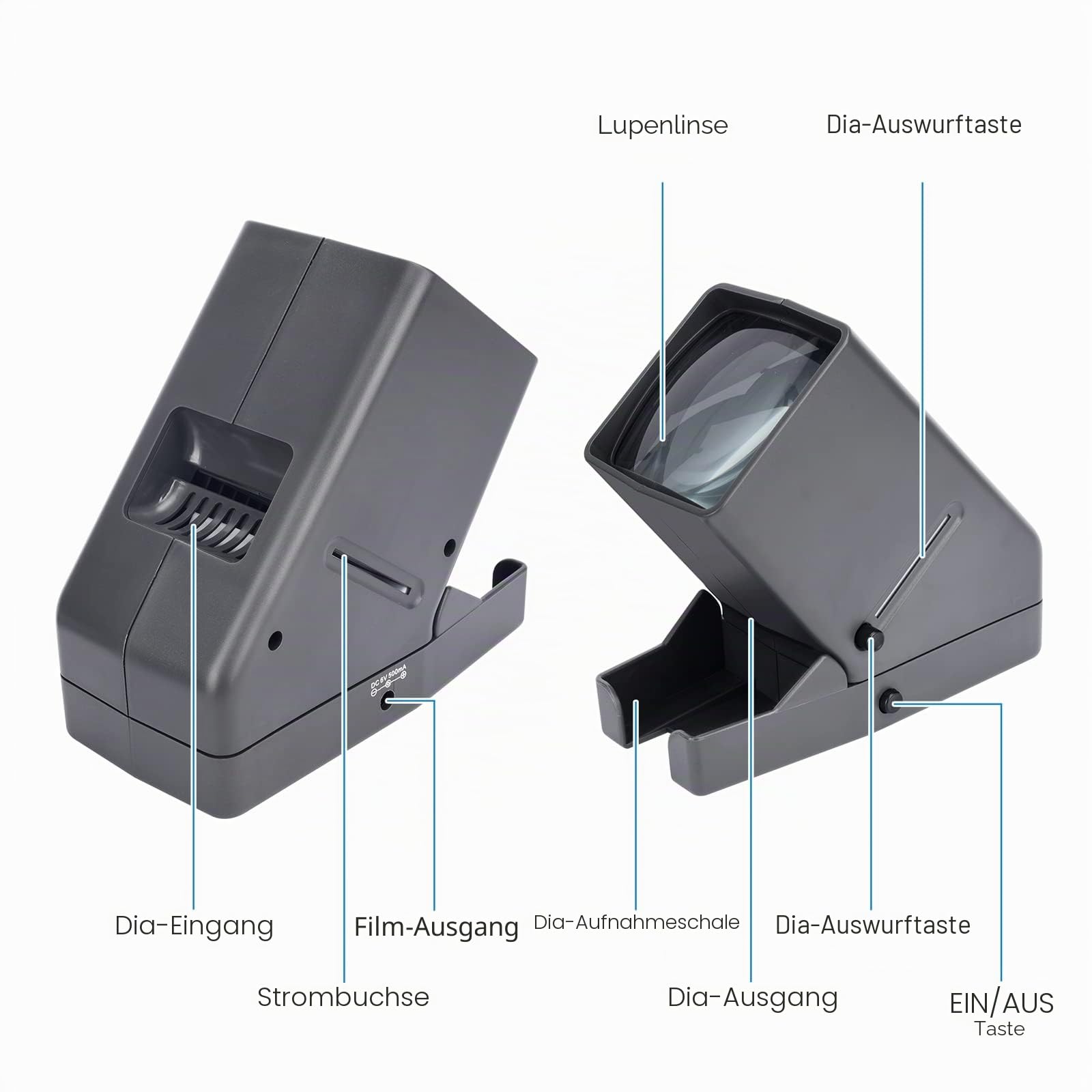 35mm Diaprojektor für Alte Dias - Diabetrachter 3-facher Vergrößerung und LED-Beleuchtetem Diaprojektor mit USB-Stromkabel Dia