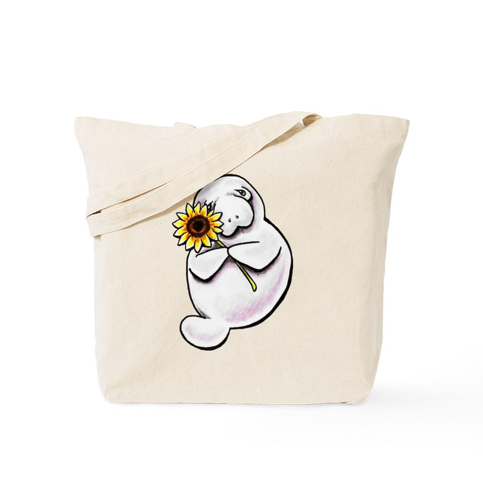 CafePress Sunny Manatee Tote Bag Reusable Natural Beige Canvas Shopping Bag
