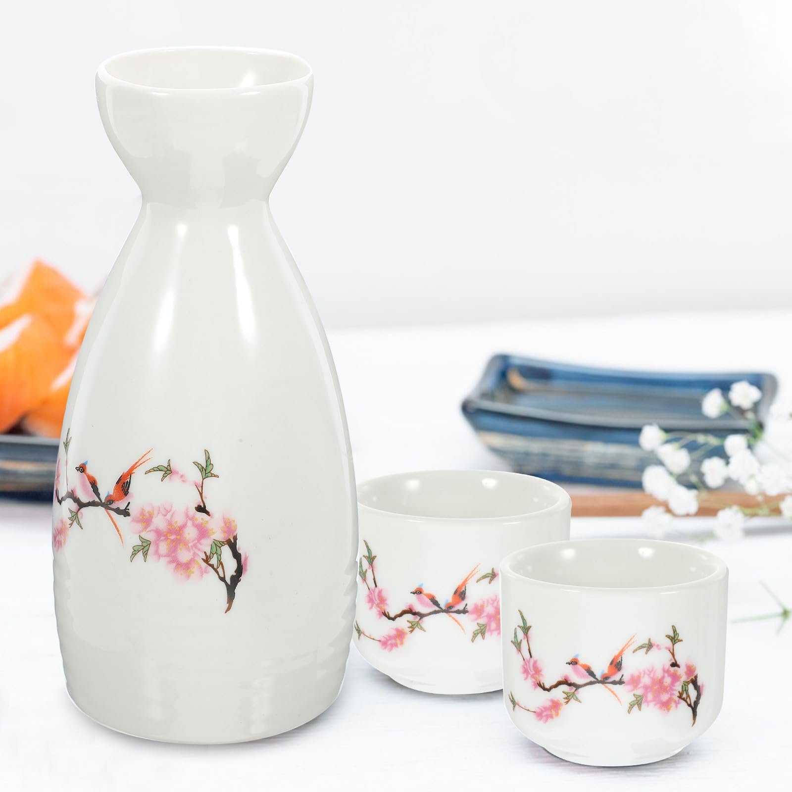 Gatuida Set 7 Pezzi Tradizionale Pentola per Sakè e Tazze in Ceramica Giapponese, Bollitore Collo Stretto e Bocca Larga, Resistente e Lavabile in Lavastoviglie, per Degustazione Sakè