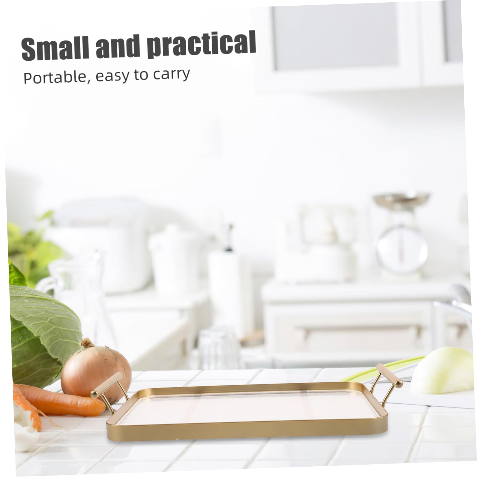 Bandeja Rectangular Acrílica Dorada con Asas, Elegante y Estable | Uso Multipropósito, Fácil de Limpiar, Patrón Horizontal Refinado, para Mesa de Comedor y Dormitorio