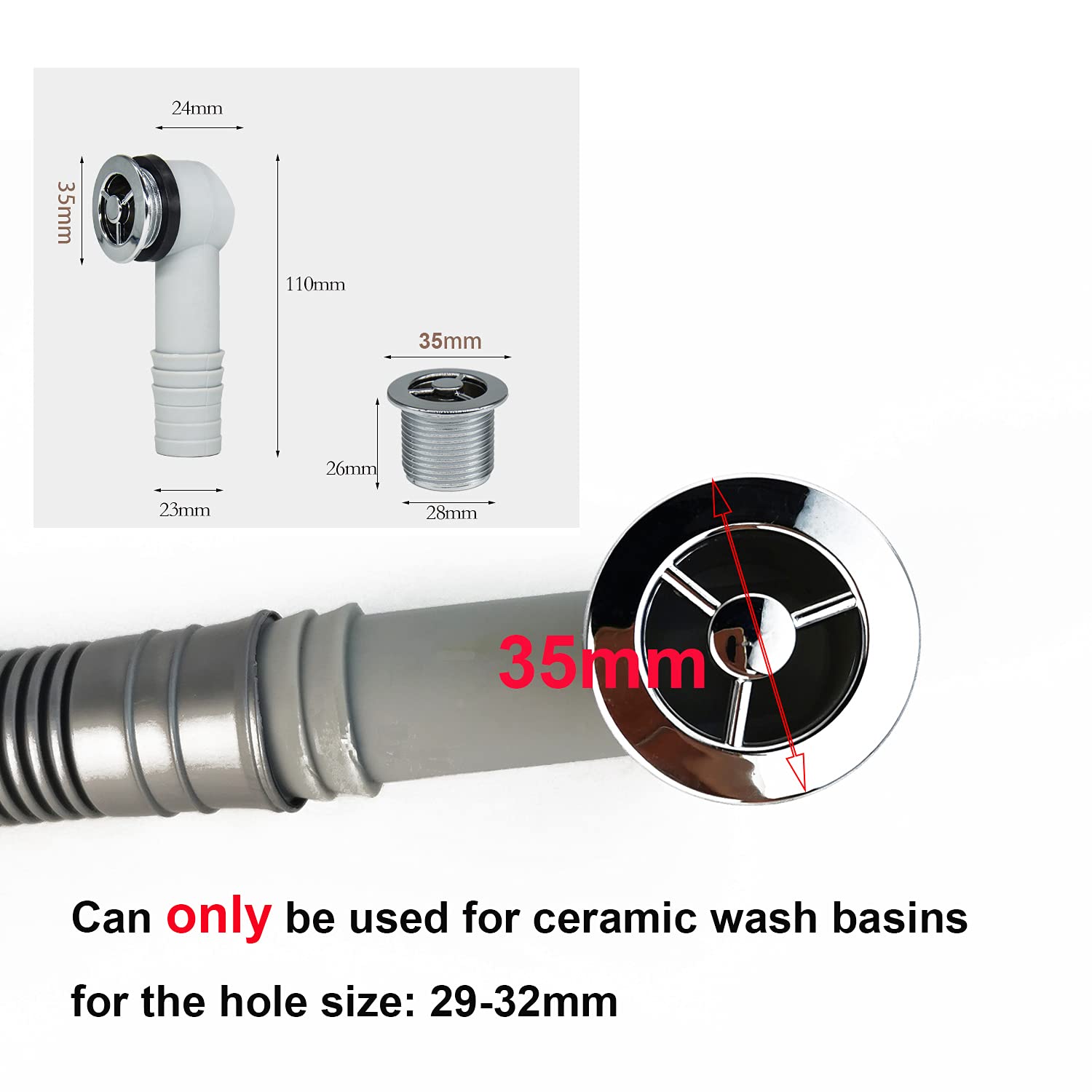 Qrity 2 x rury przelewowe, rura przelewowa do umywalki ceramicznej do umywalki łazienkowej, okrągły interfejs, dla średnicy otworu przelewowego 29-32 mm, długość rurki 400 mm