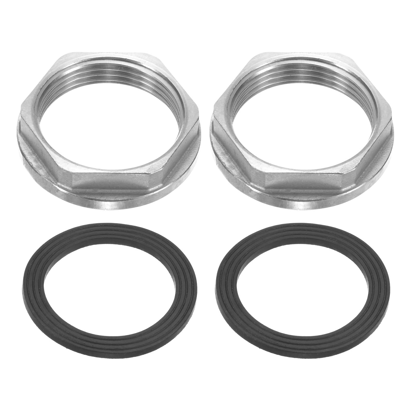 M METERXITY Flange Hex Lock Nut (G 1-1/4 Inch Female Thread) 2 PCS - 304 Stainless Steel Pipe Fitting Locknuts & with Silicone Washer, Apply to Kitchen Sink Plumbing/Bathroom Basin