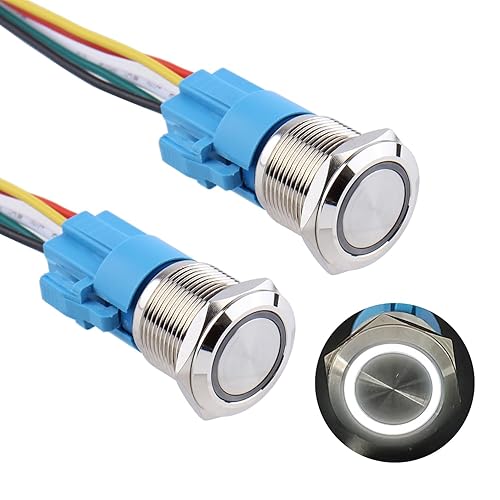 DMWD 2 interruptores de botón de cierre antivandálico de metal impermeable de 0.748 in, carcasa plateada con coleta para orificio de montaje de 34