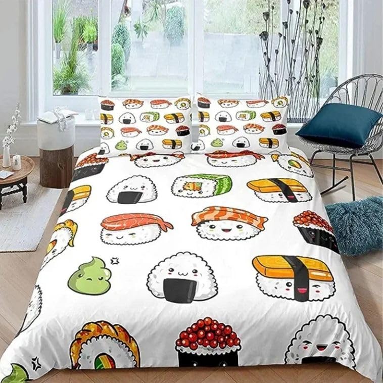Housse de couette 140x200 imprimé 3D haute définition motif sushi japonais
