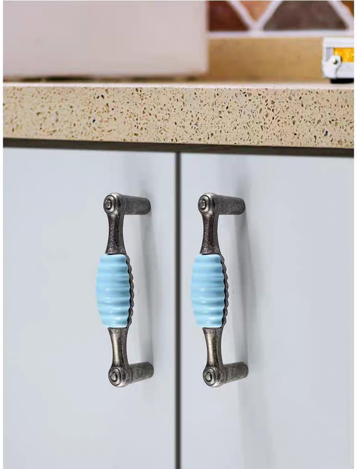 Ceramic Nautical Cabinet Pulls for Dresser Cupboard Wardrobe Door Closets, Aqua Blue Zinc Alloy Beach/Ocean Theme Drawer Handles 3-3/4 Inch/96mm Hole Center, 4 Pack