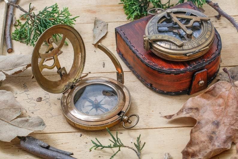 Brújula personalizada de latón 3 pulgadas con estuche de cuero miniatura 3