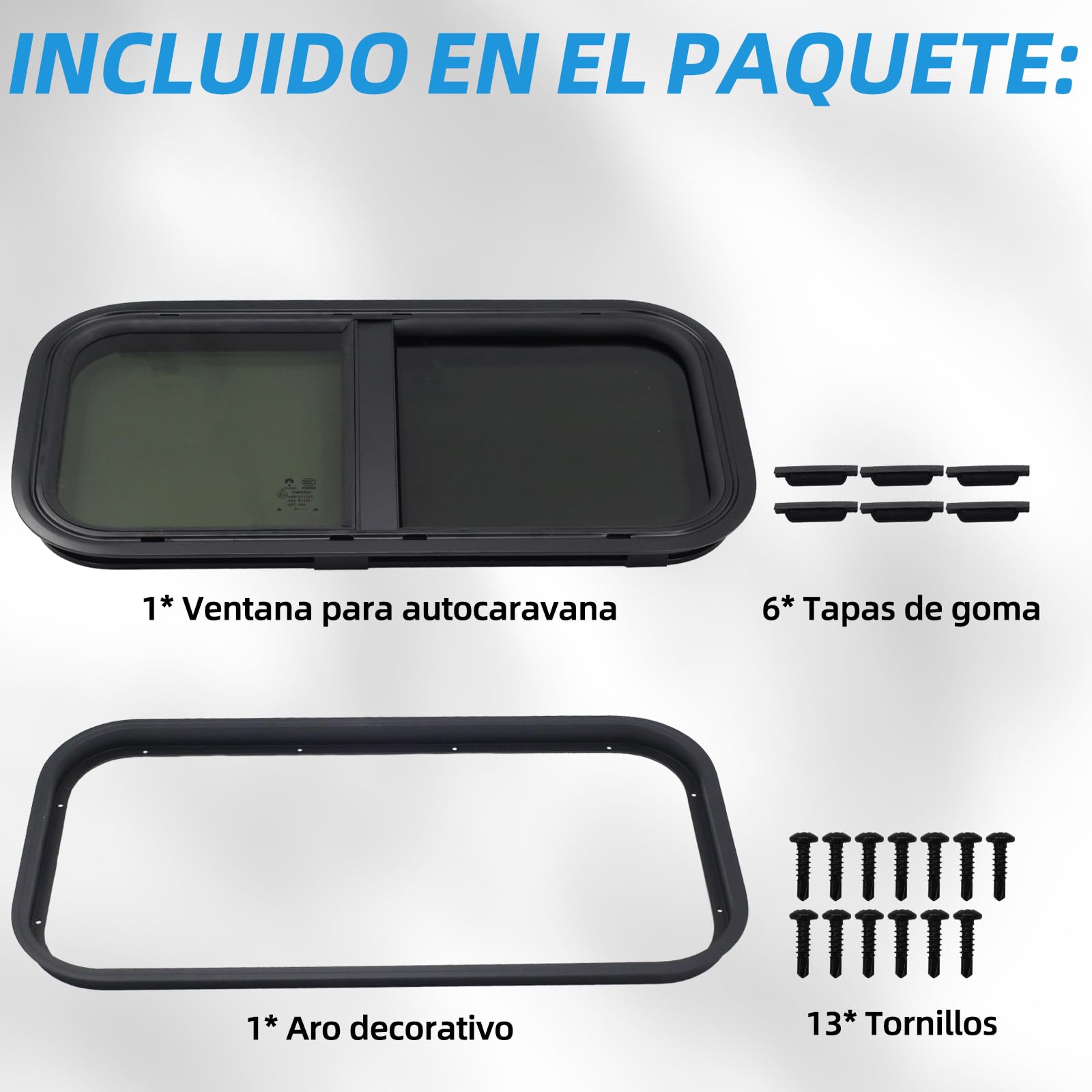 Ventana lateral para autocaravana, ventana deslizante tintada con mosquitero, adecuada para autocaravanas, caravanas y remolques (600×300mm) - Negro