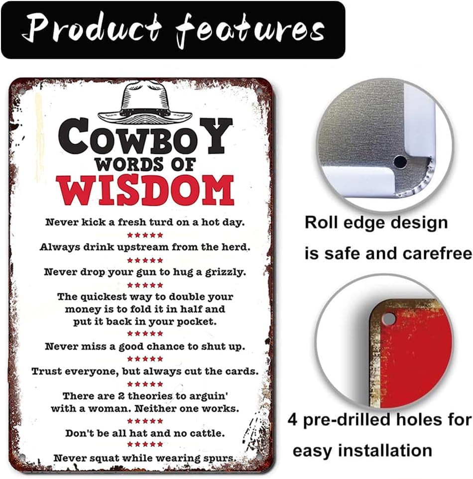 Miniatura 3 de Letrero de vaquero con palabras de sabiduría divertidas, arte occidental, arte retro, hogar, bar, restaurante, cafetería, jardín, garaje, decoración