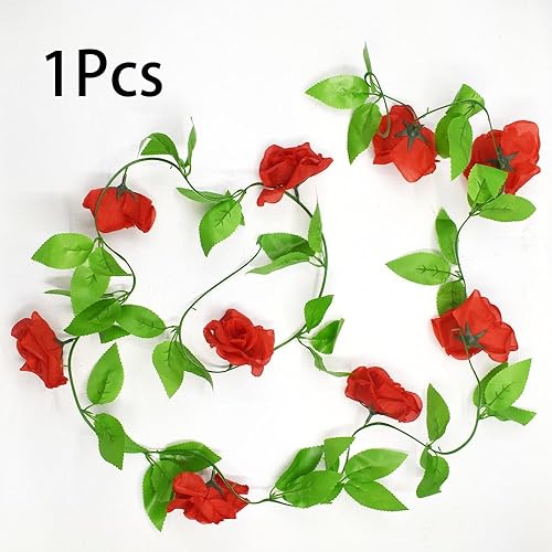 Miniatura 2 de Silinlu 4 plantas de vid de rosas falsas de 32.2 pies, flores artificiales para colgar, hiedra de rosas rojas, hogar, hotel, oficina, boda, fiesta,