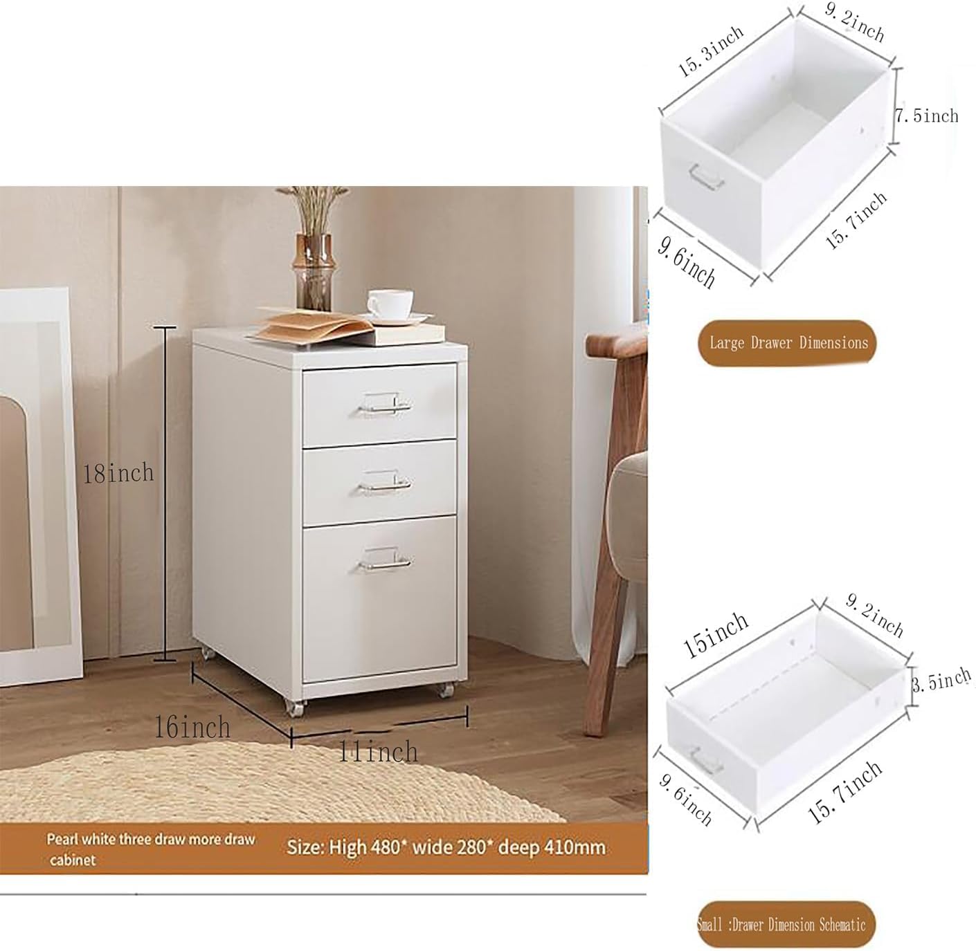 Classeur à roulettes en métal avec serrure - Support de rangement mobile sous le bureau - Casier en métal durable pour la maison et le bureau - 68,6 x 40,6 x 27,9 cm - Solution d'organisation sûre et