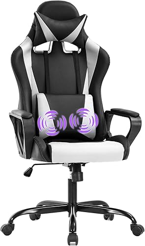 Miniatura 1 de Silla de oficina para videojuegos con brazos y apoyo lumbar, reposacabezas con respaldo alto, de piel sintética, silla de escritorio ergonómica,