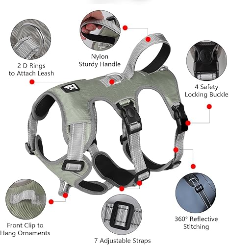 Miniatura 9 de FEimaX Arnés para perro, sin tirones, a prueba de escapes, con asa de control acolchada, reflectante, ajustable, sin estrangulamiento, chaleco para
