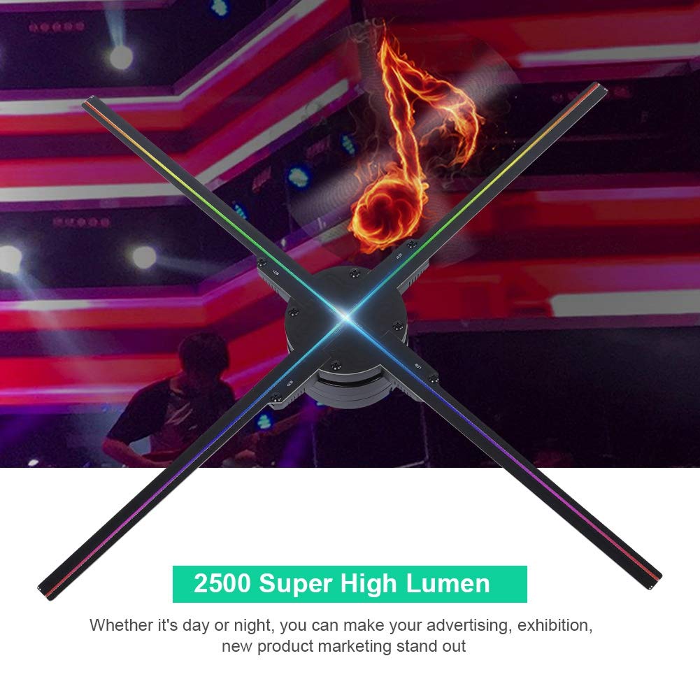 Holograficzny projektor LED, projektor 3D Projection Display Device 1080P WiFi 3D LED Fan Reklama z kartą TF 16GB, kąt widzenia dla biznesu, sklepu, baru, sklepu. (EU)