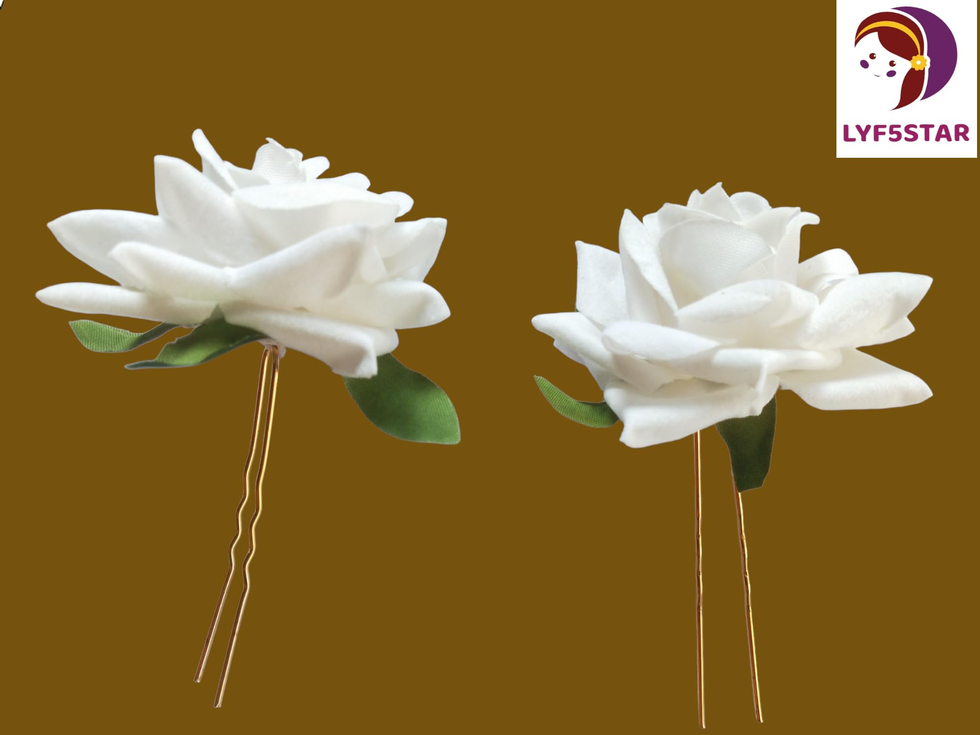 LYF5STAR Handmade Bride White Rose Floral Juda Pin Pack of 2 | Elegant Rose Wedding Hair Accessories | Traditional Indian Hair Accessories for Women Girls | Perfect Bridal Hairstyle Décor 3