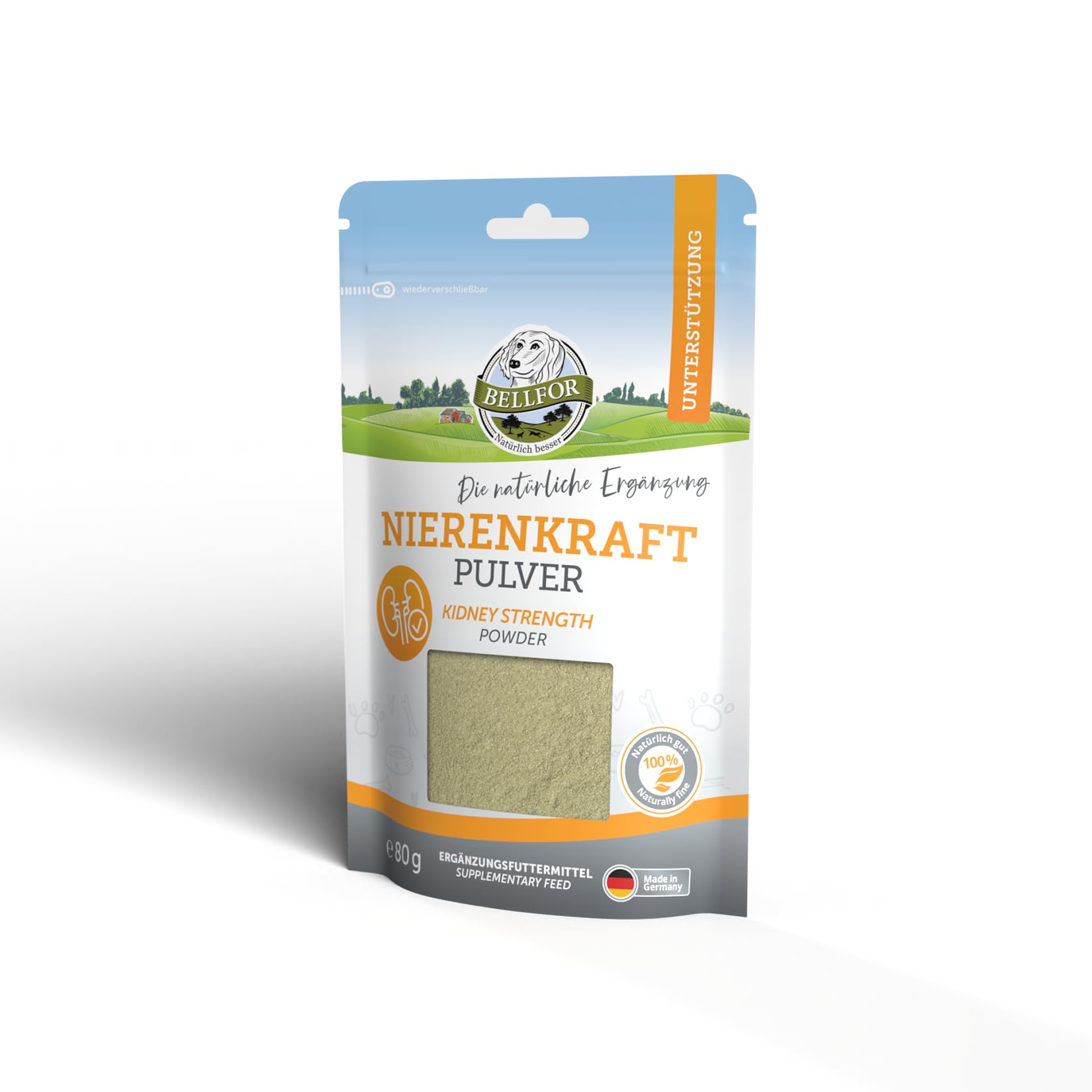 Bellfor Nierenkraft Pulver für Hunde 80g – Natürliches Ergänzungsfuttermittel zur Unterstützung der Nierenfunktion mit Ackerschachtelhalm