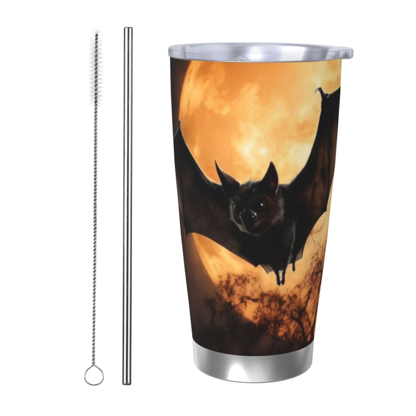 ELSMZXZD 3D Halloween Bat 20oz Tumbler, Car Cup with Lid and Straw, Spill-Proof, Stainless Steel Double Wall Vacuum Insulated Reusable Coffee Travel Mug, for Cold Drinks, Hot Beverage