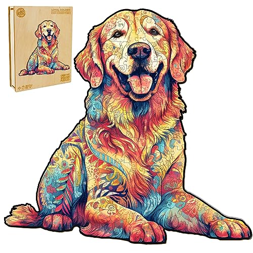 WOODBESTS Wooden Puzzles for Adults - Loyal Golden Retriever, Dog Wooden Jigsaw Puzzle, Unique Animal Wood Puzzles Adult, Xmas Gifts for Puzzle Lovers(200 Pcs, M, 12.5