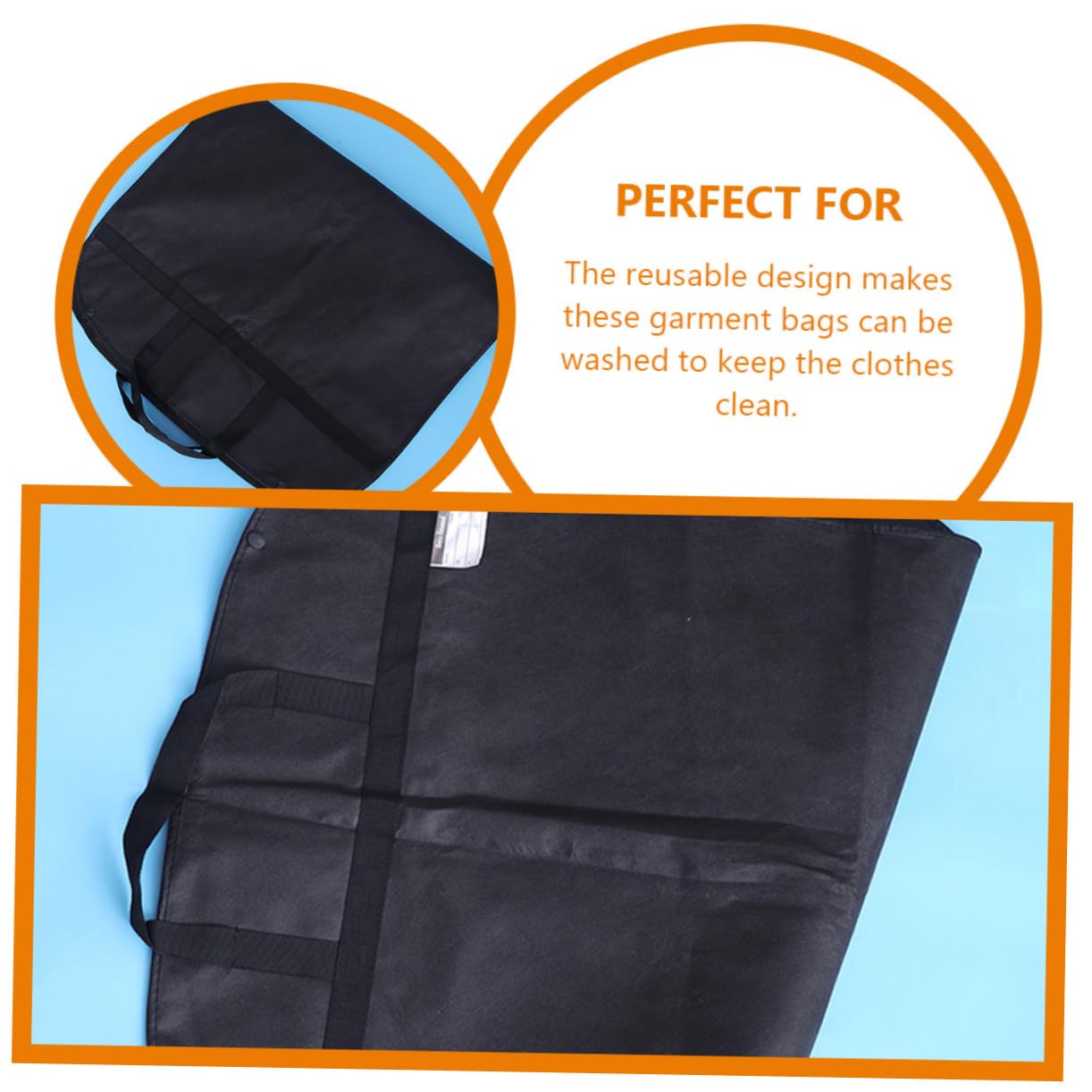 Fundas Protectoras para Ropa 5 Piezas de Tela No Tejida Negra | Colgar en Armario o Llevar de Viaje, Reutilizables, Plegables y Lavables, Formato Práctico de 5 Unidades