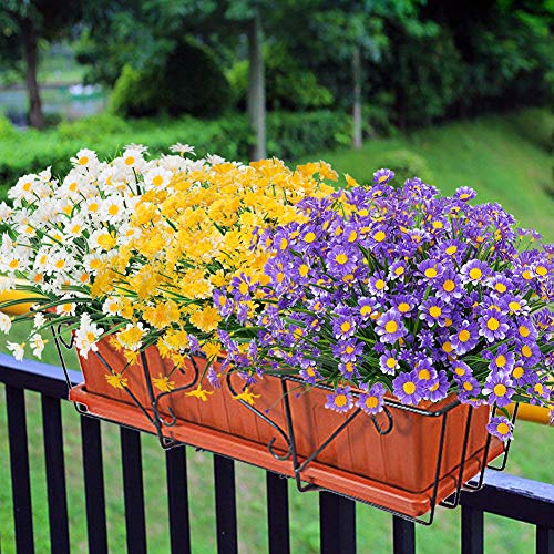 TEMCHY Artificial Daisies Flowers Outdoor UV Resistant 4 Bundles Fake Foliage Greenery Faux Plants Shrubs Plastic Bushes for Window Box Hanging Planter Farmhouse Indoor Outside Decor(Purple) - Thumbnail 7