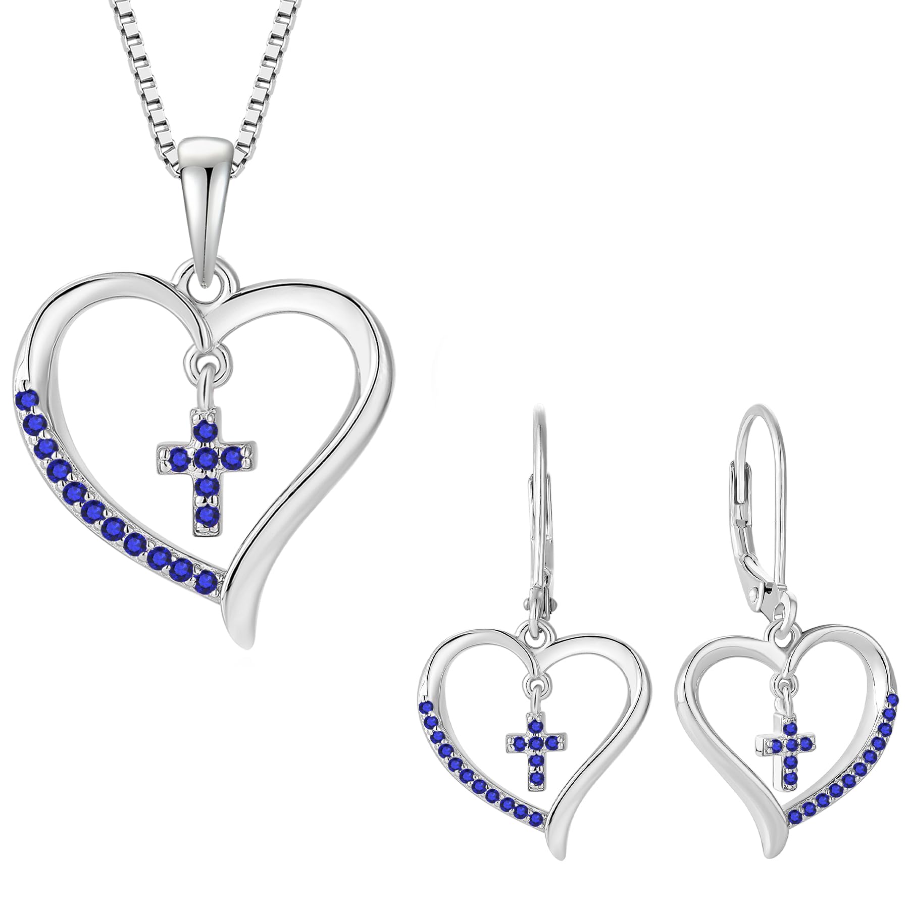 Vesitim 18K White Gold Plated Sterling Silver Cross Jewelry Set Created Sapphire Jewelry
