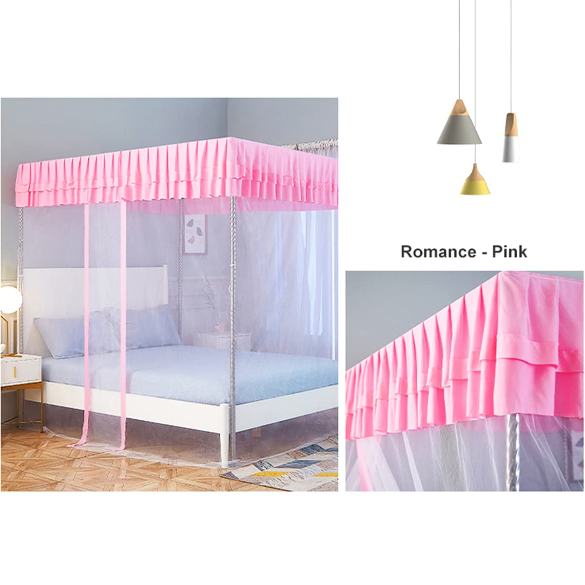 Zasłony z baldachimem na łóżko, jednolity kolor, moskitiera, dla dziewcząt, dzieci i małych dzieci, elegancka dekoracja, 1,5 x 2 m, idealna do łóżeczek i łóżek