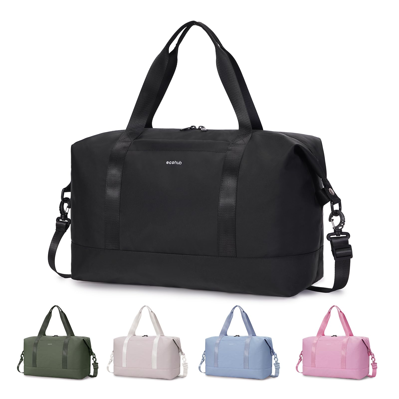 ECOHUB Travel Duffel Bag Carry on Luggage Bag for Airplanes Lightweight Weekender Overnight Shoulder Bag for Women Men Hospital Bag with Trolley Sleeve 30L Black image 1
