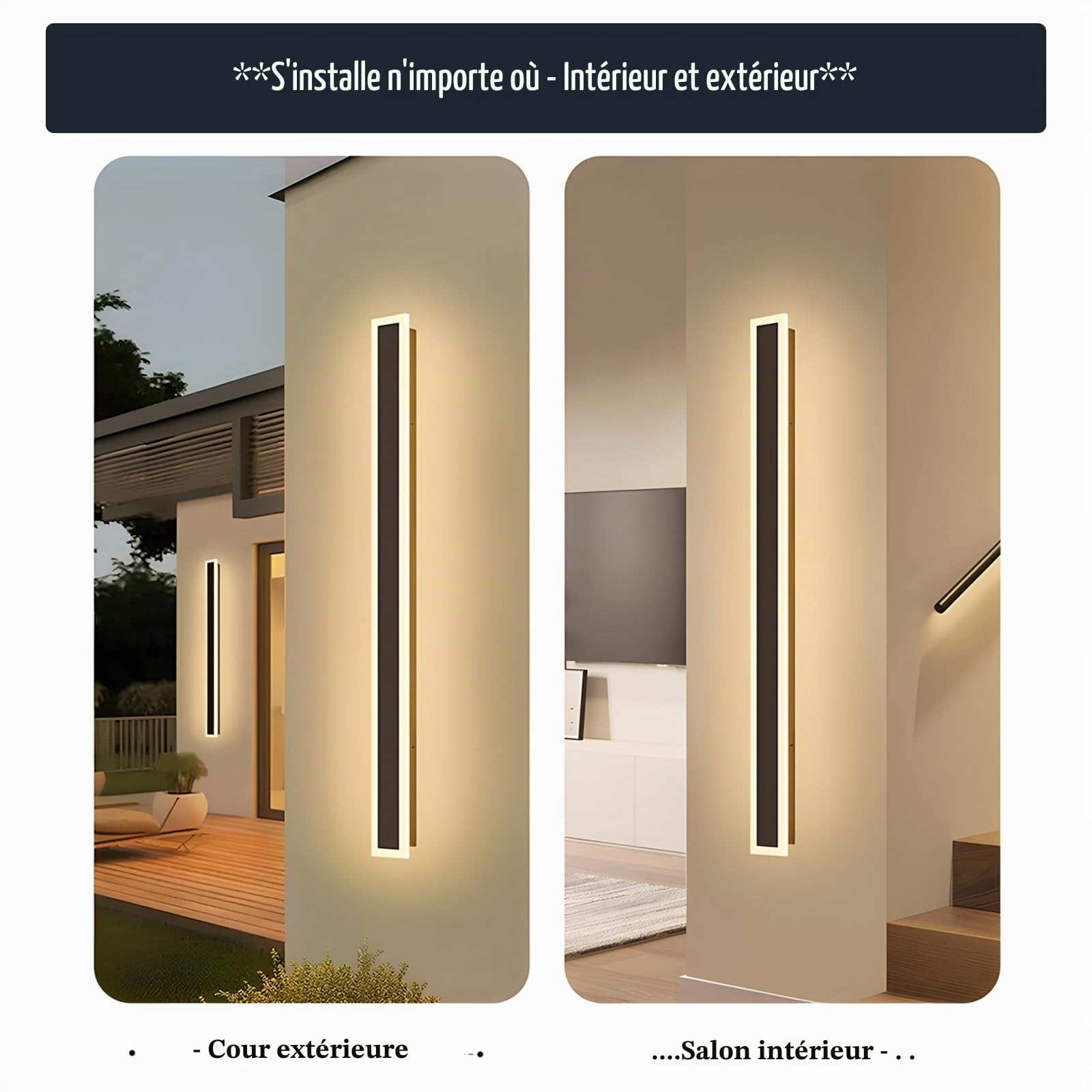 27W/120CM Applique Murale Exterieur LED IP65 Étanche,Longue Lampe | Blanc chaud 3000K,Acrylique Éclairage Mural D'extérieur Pour Villa Terrasse Jardin,110-240V,Noir