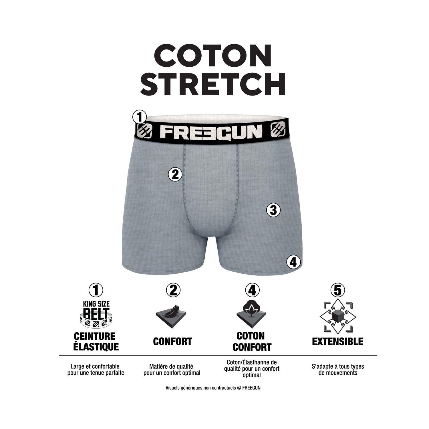 FREEGUN Boxer Homme Coton, Caleçon Homme, Hypoallergénique et Stretch (Lot de 4)