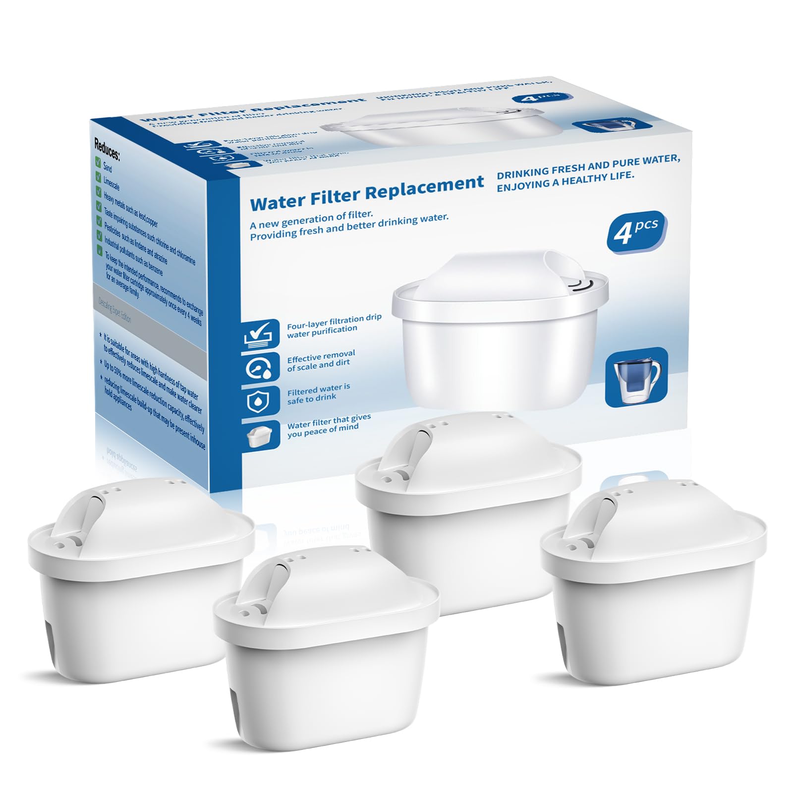 WaterJingYi 浄水フィルター WaterJingYi 互換用 for 【マクストラ BRITA MAXTRA 】互換用フィルターカートリッジ 高除去 フィルター スタイル 浄水器-4個セット