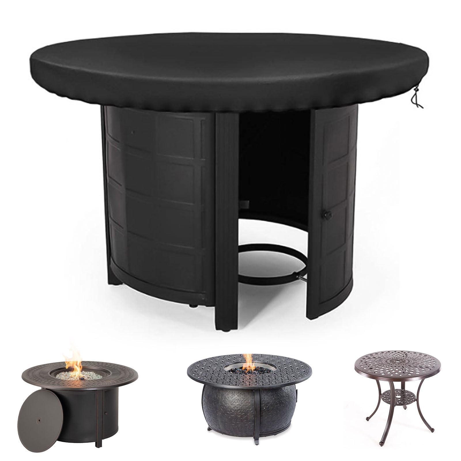Fire Pit Cover Round Patio Firepit Bowl Cover Garden Furniture Cover Heavy Duty 420D Waterproof Garden Table Cover Outdoor Barbecue Grill Cover for Gardens, terraces and balconies