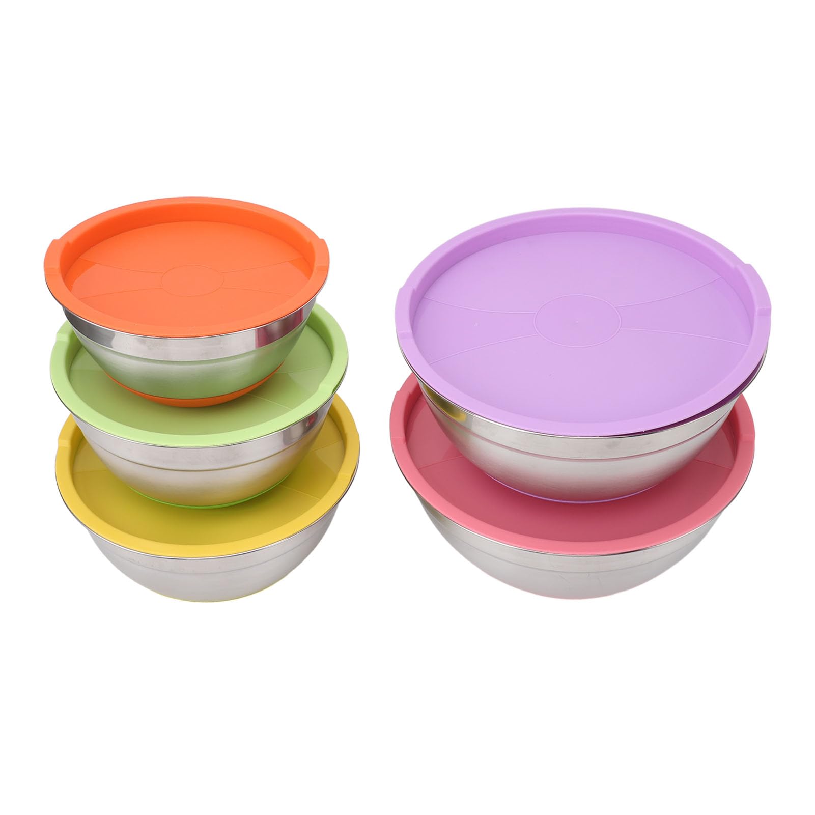Mikrowellengeeignetes Rührschüssel-Set, 5-teiliges Schüssel-Set mit Deckel für die Küche, Edelstahl, bunt, ineinander stapelbar, zum Backen, Vorbereiten, Kochen,